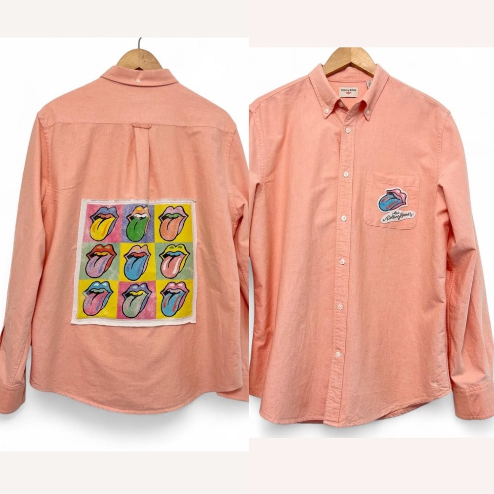 Up Cycled Rolling Stones Patchwork Button-Up Shirt - image 3